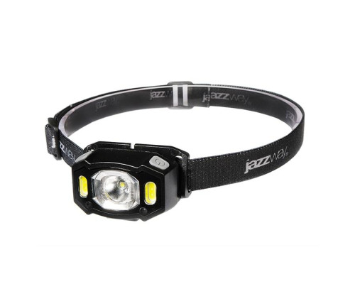 Фонарь аккумуляторный налобный AccuH3-L5W-bk LED 5Вт + 2хRED SMD IP54 5 режимов: 100проц. 180лм 3.5ч/50проц. 110лм 5.5ч/30проц. 65лм 15ч/красн. 28ч/мигающ. красн. 12ч аккум. управл. жестами черн. JazzWay 5036703