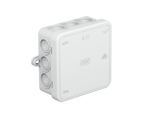 Коробка распределительная 85х85х40мм IP55 A11 12 кабельн. вводов свет. сер. OBO 2000342