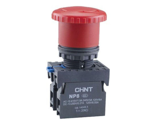 Кнопка управления "Грибок" NP8-11ZS/14 d40мм 1НО+1НЗ IP65 с фиксацией красн. (R) CHINT 667129