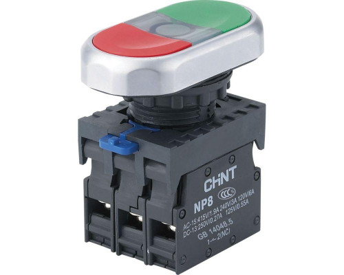 Кнопка двойная NP8-11SD 1НО+1НЗ зел. AC 110В-220В(LED) IP65 (R) CHINT 667173