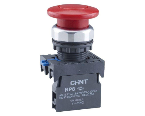 Кнопка "Грибок" NP8-11M/14 d40мм 1НО+1НЗ IP65 с самовозвратом красн. (R) CHINT 667265