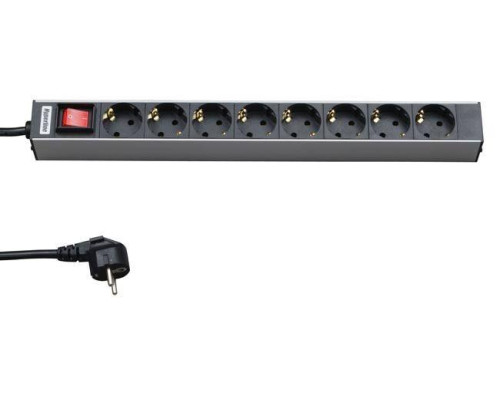 Блок розеток 8-м 16А SHT19-8SH-S-2.5EU горизонт. с выкл. шнур 2.5м Hyperline 26450