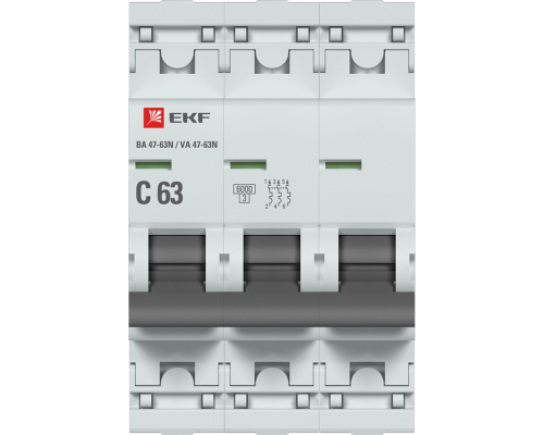Выключатель автоматический 3п 63А (C) 6кА ВА 47-63N PROxima EKF M636363C