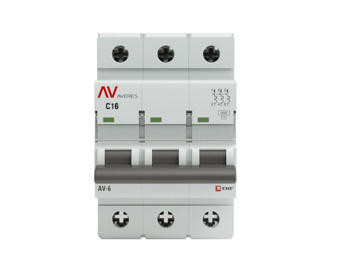 Выключатель автоматический модульный 3п C 16А 6кА AV-6 AVERES EKF mcb6-3-16C-av