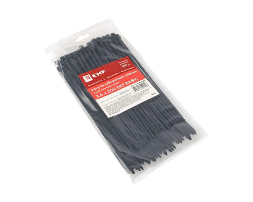 Хомут кабельный 3.6х200 нейл. черн. (уп.100шт) EKF plc-cb-3.6x200