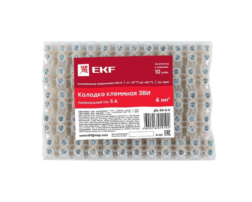 Колодка клеммная полистирол 6мм 6А EKF plc-KK-6-6