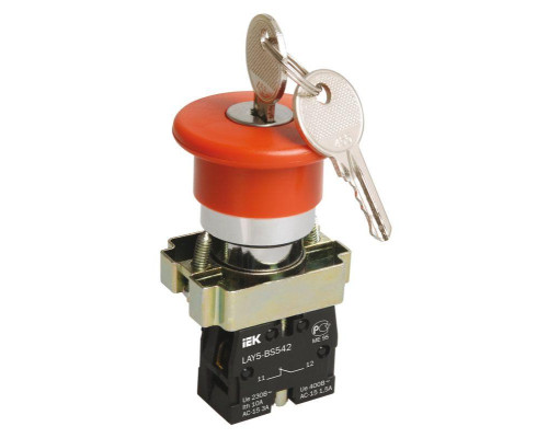 Кнопка "Грибок" LAY5-BS142 d22мм 1р 240В с ключом красн. IEK BBG50-LAY5-K04