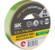 Изолента 0.15х19мм (рул.25м) желт./зел. IEK EX-IZ10-C15-19-25-K52