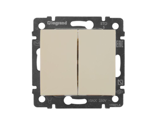 Выключатель 2-кл. СП Valena 10А IP31 250В механизм сл. кость Leg 774305