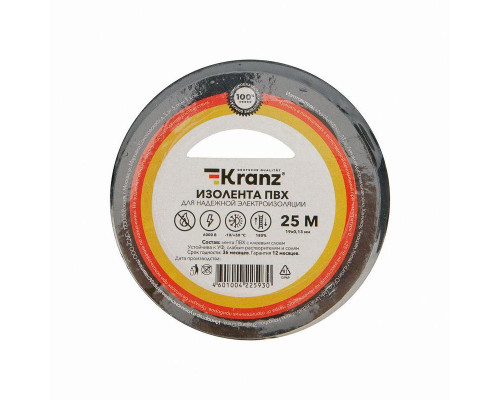 Изолента ПВХ 0.13х19мм 25м черн. Kranz KR-09-2206